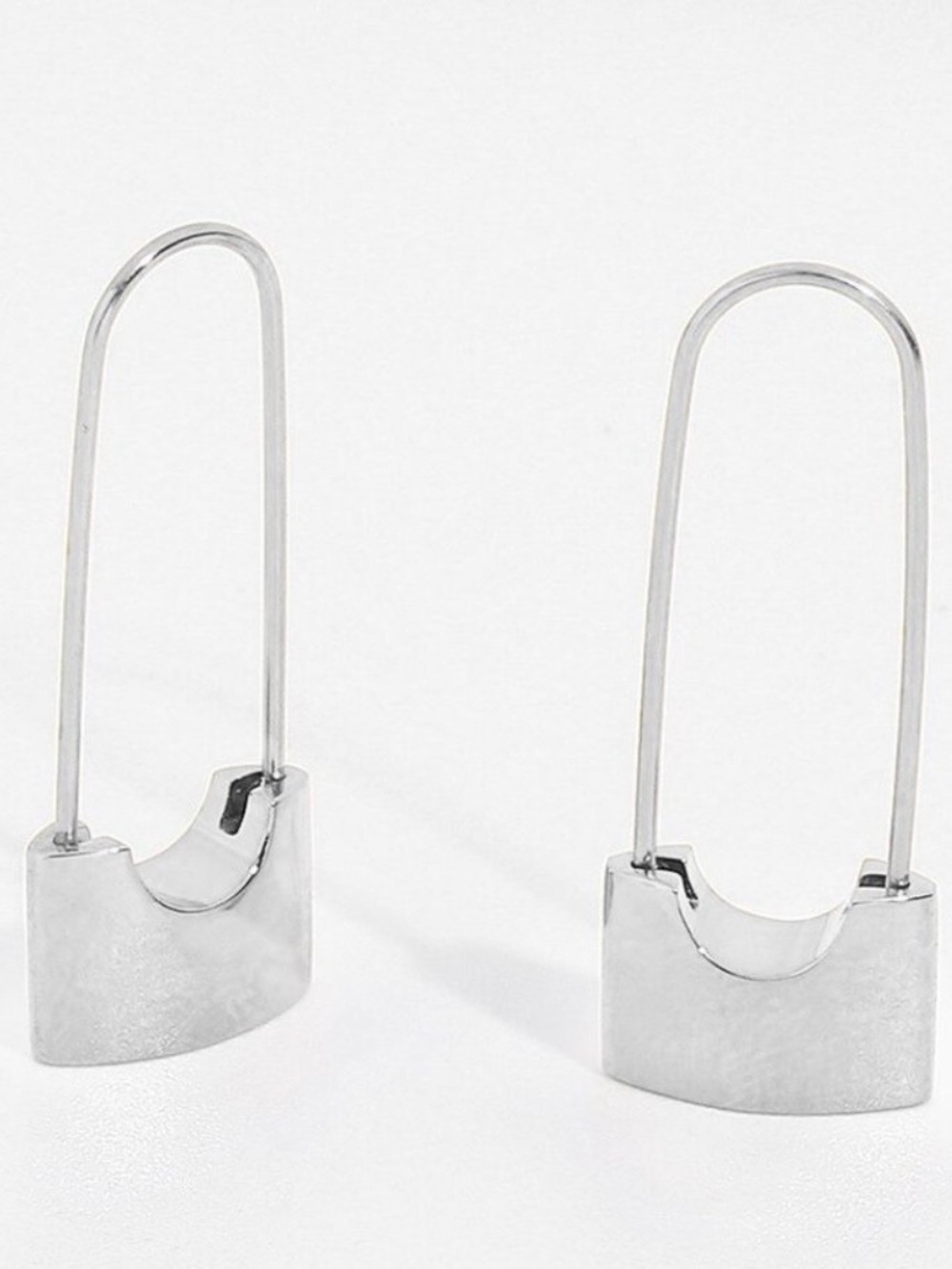18K White Gold Plated Safety Pin Earrings - Picture 2 of 3